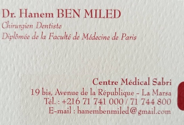 Chirurgien dentiste à La Marsa / Dr Hanem Ben Miled