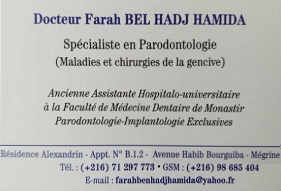 Spécialiste en parodontolgie à Mégrine / Dr Farh Bel Hadj Hamida